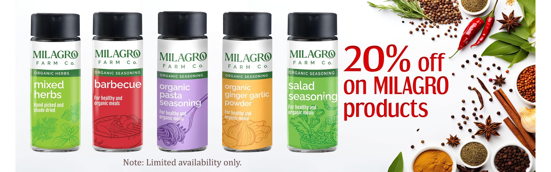 Milagro Spice powders and seasonings 20% off